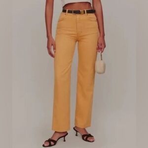 Reformation Cowboy High-Rise Straight Jeans – Mustard Yellow – Sustainable Denim